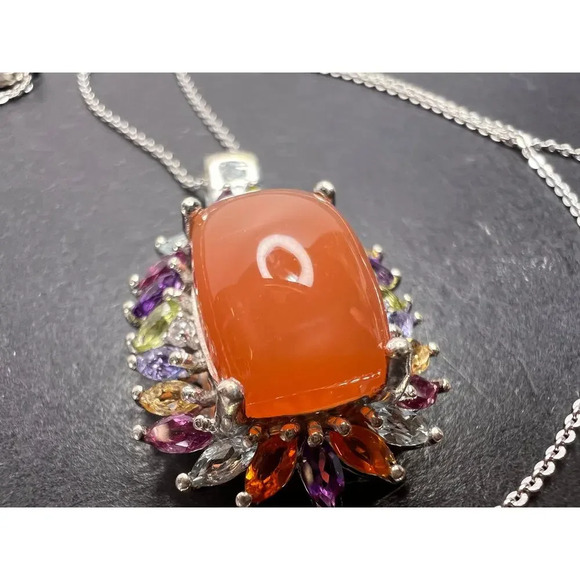 Peach moonstone necklace in platinum over sterling silver - Picture 4 of 11